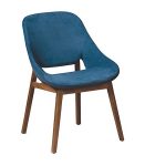 صندلی آلپ با پارچه مخمل آبی و پایه‌های چوبی مناسب آشپزخانه و غذاخوری