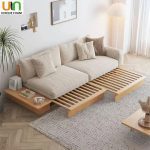 مبل تخت‌خواب‌شو دو نفره سولارا با طراحی مینیمال ژاپنی و پایه چوب طبیعی