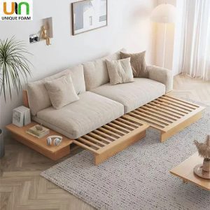 مبل تخت‌خواب‌شو دو نفره سولارا با طراحی مینیمال ژاپنی و پایه چوب طبیعی