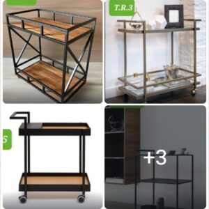ترولی پذیرایی چوب و فلز چرخ‌دار مناسب سرو نوشیدنی، نگهداری اکسسوری و استفاده در دکوراسیون مدرن آشپزخانه و نشیمن